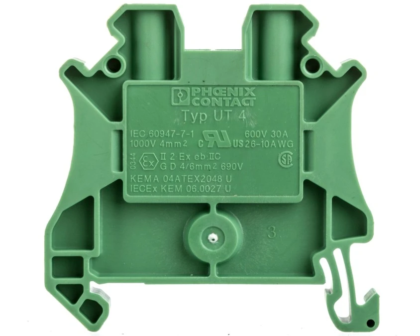 Złączka szynowa 2-przewodowa 4mm2 zielona Ex UT 4 GN 3045156 /50szt ...