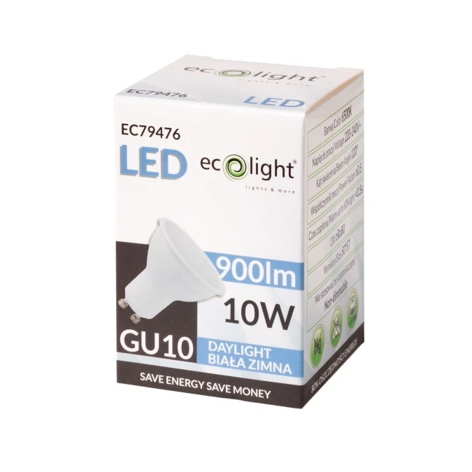 Żarówka LED GU10 10W 900lm 6500K Barwa Zimna 120 stopni EC79476 – ECO ...