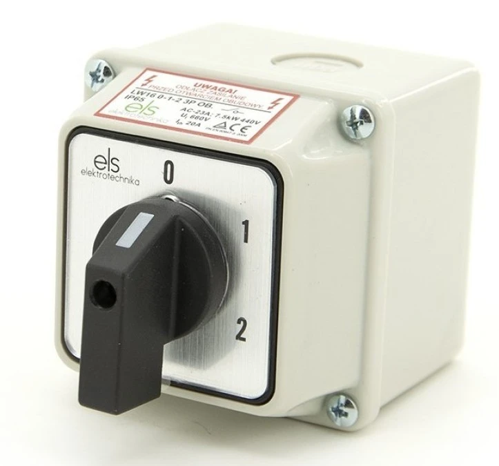Łącznik krzywkowy 16A 0-1-2 3F w obudowie IP65 LW16 0-1-2 3P OB – ELS ...
