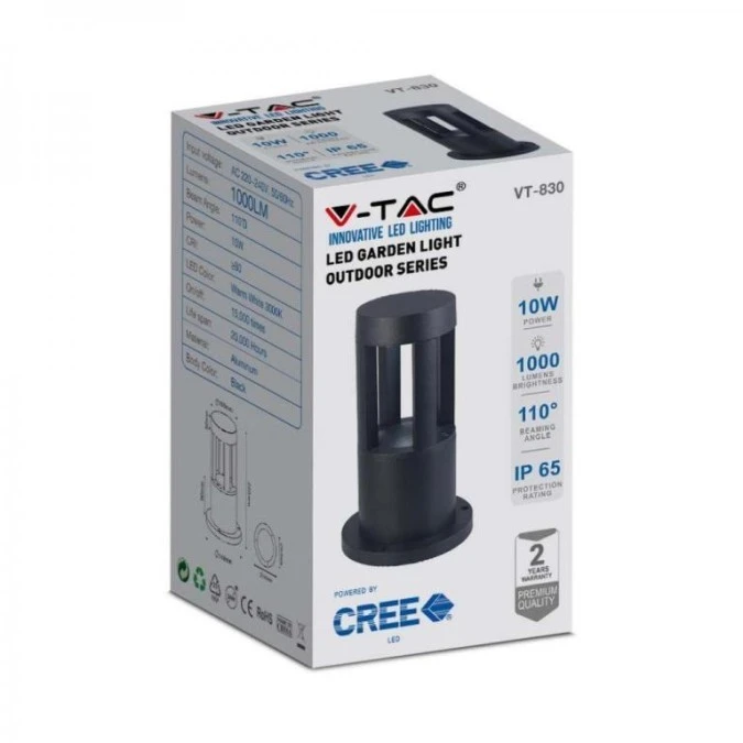 Słupek Ogrodowy LED 10W 1000lm 3000K IP65 Czarny 128322 – V-TAC POLAND ...