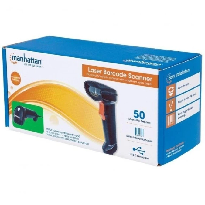 Skaner kodów kreskowych Laserowy 1D Zasięg 300Mm USB 177429 – MANHATTAN ...