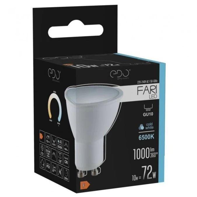 Żarówka FARI LED GU10 10W 6500K zimna CW 1000lm 120st EDO777495 EDO ...