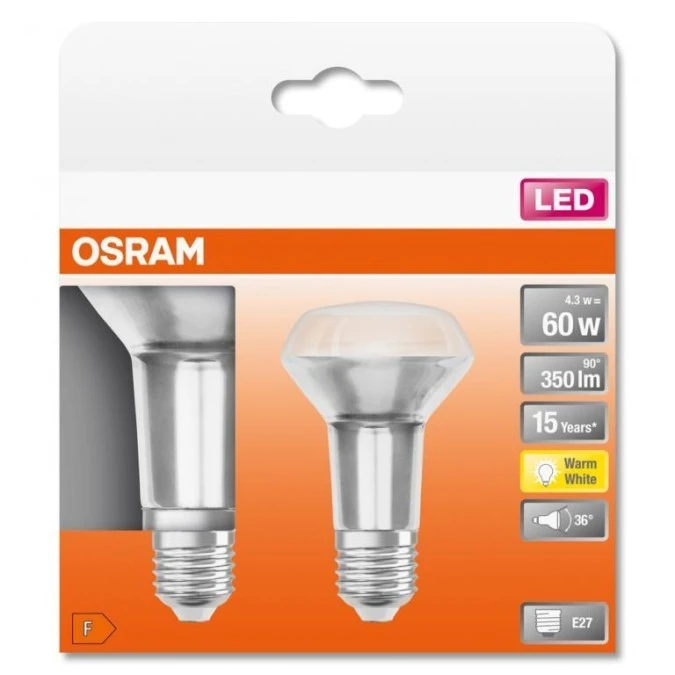 2PAK Żarówka LED E27 R63 4,3W = 60W 350lm 2700K Ciepła 36 OSRAM STAR ...