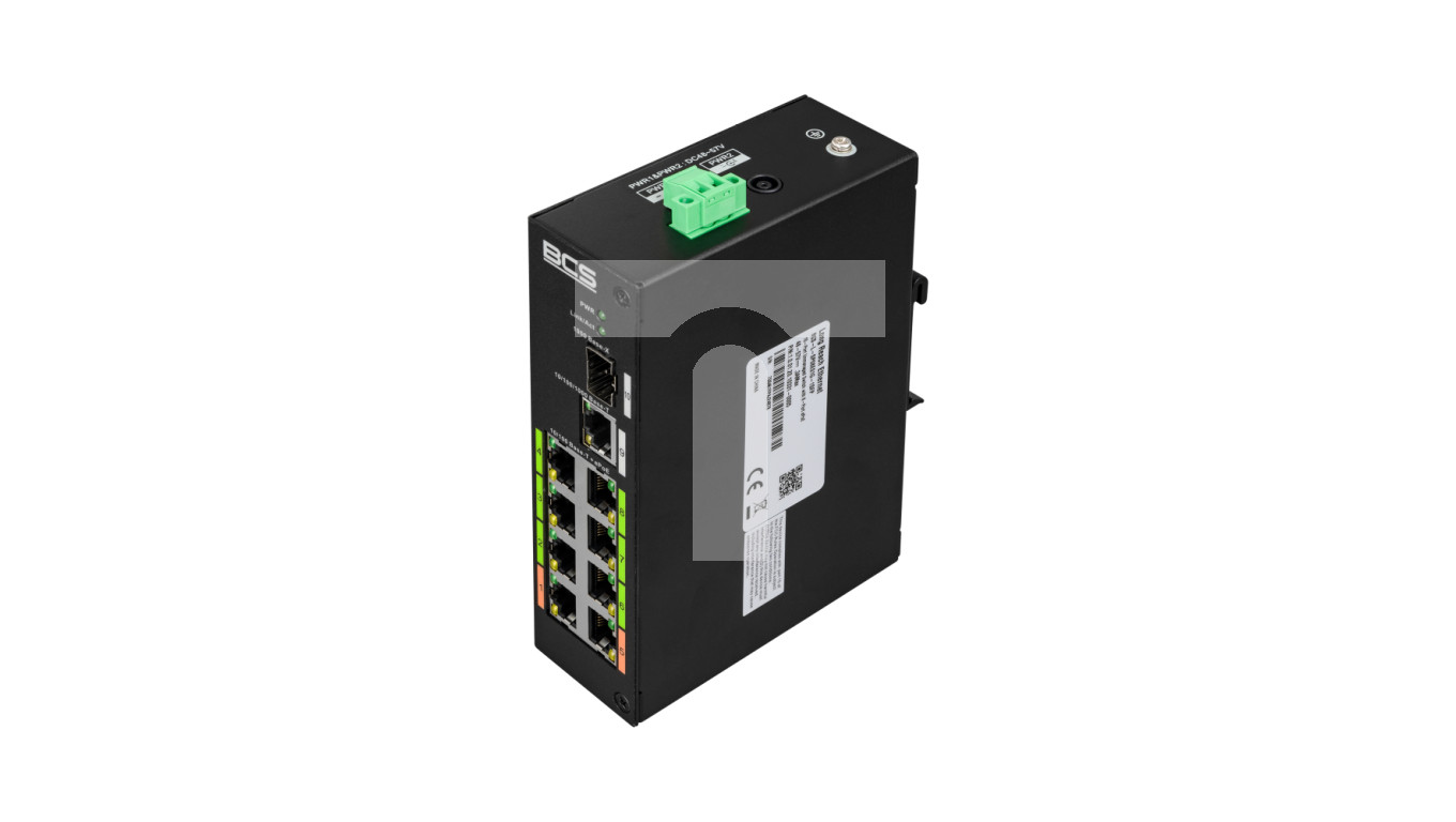 9 portowy Switch (PoE) niezarządzalny, 8 portów PoE 100Mbps, 1 port RJ45 uplink Gigabit, 1 port światłowodowy SFP Gigabit