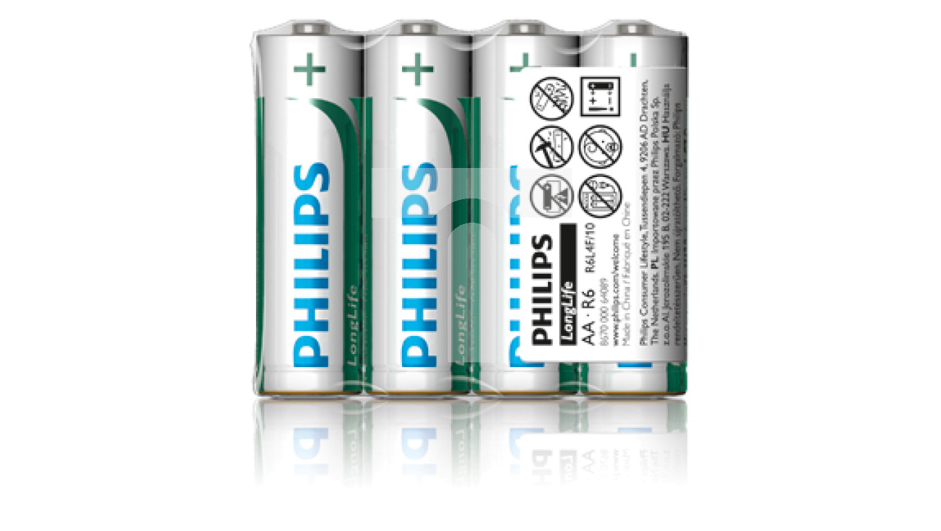 Philips Piles AA Longlife - Lot De 4 - Alcalines, Durée 10 Ans, Sans Métaux Lourds - Pour Télécommande, Horloge, Jouets