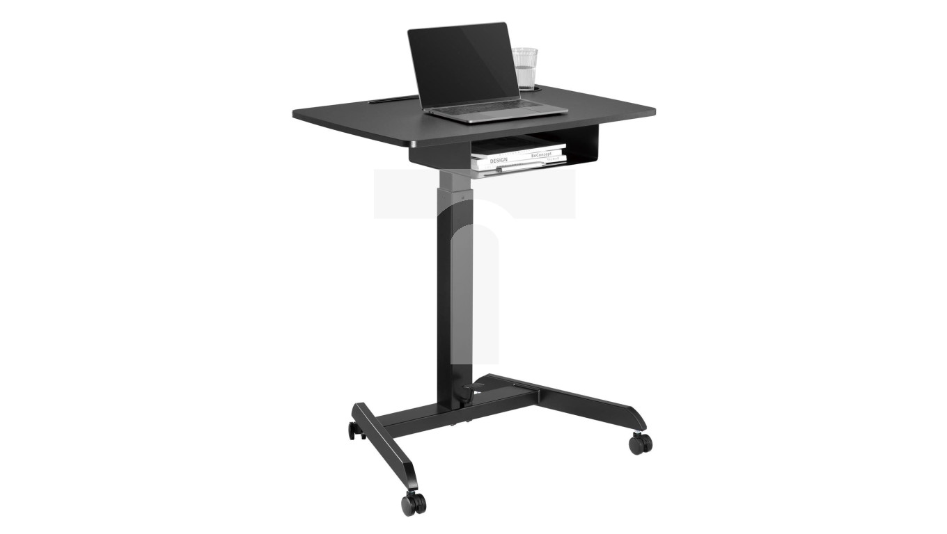Biurko stolik do laptopa Maclean, regulacja wysokości, z szufladą, czarny do pracy stojąco siedzącej, max wys 113cm - 8kg max