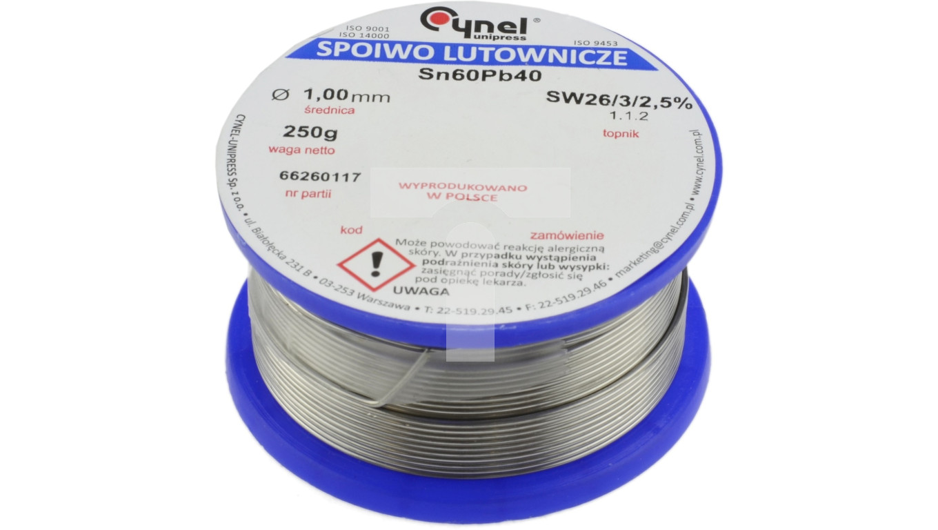 CYNEL UNIPRESS Cyna 1,00mm 250g Sn60Pb40 SW26/3/2.5 spoiwo lutownicze ...