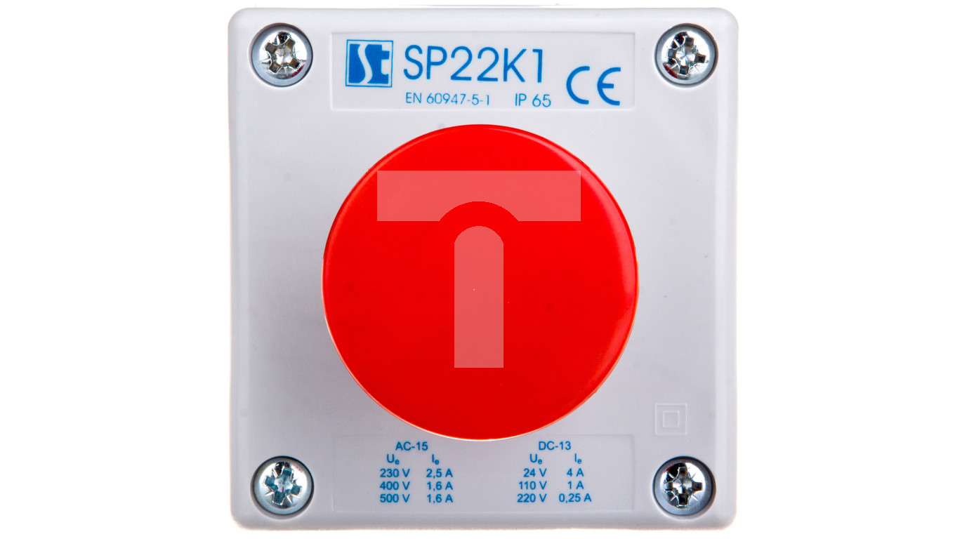Kaseta sterownicza 1-otworowa przycisk grzybkowy czerwony 1R szara IP65 SP22K1\04-1