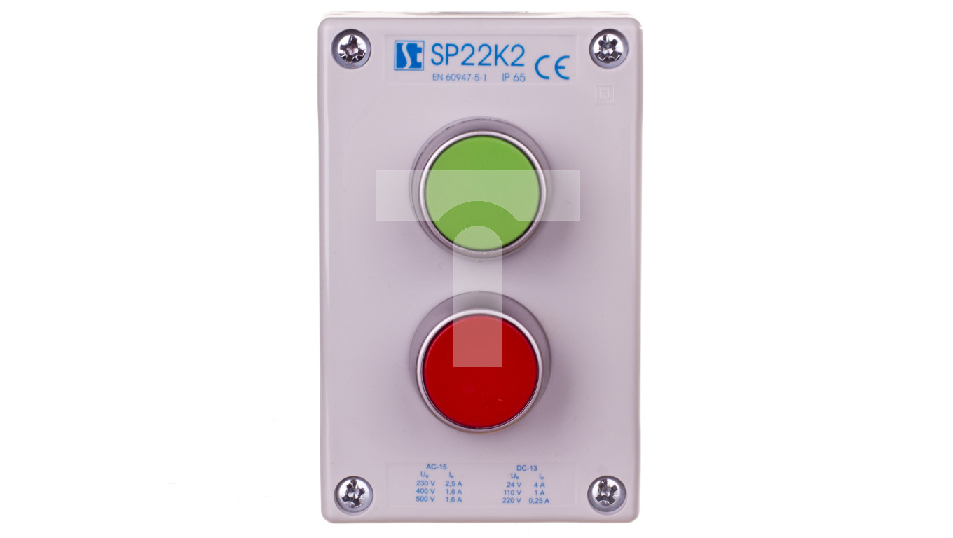 Kaseta sterownicza 2-otworowa z przyciskami zielony/czerwony szara IP65 SP22K2\01-1