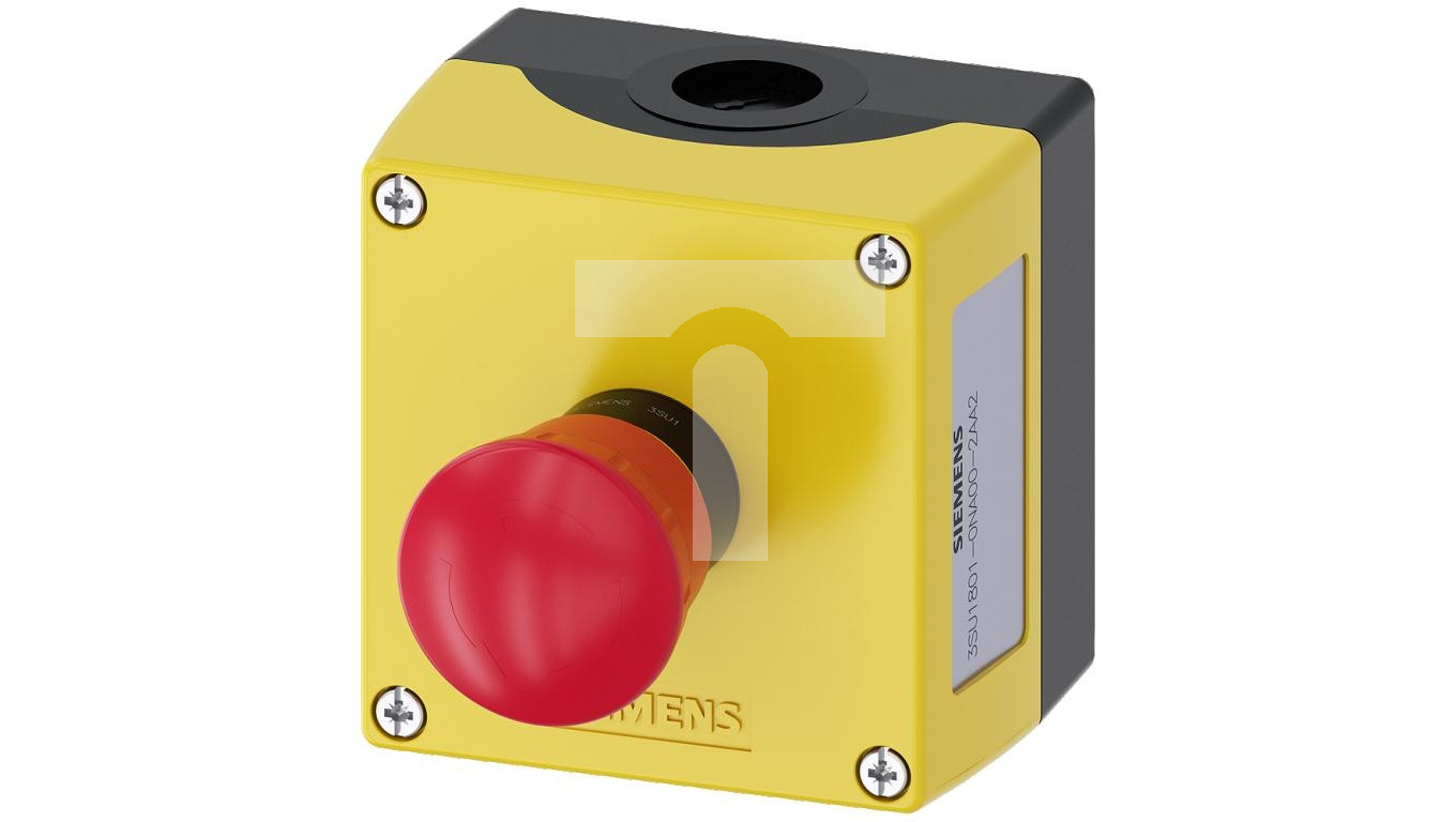 Kaseta z przyciskiem grzybkowym bezpieczeństwa przez obrót 1R żółta M20 IP69k Sirius ACT 3SU1801-0NA00-2AA2