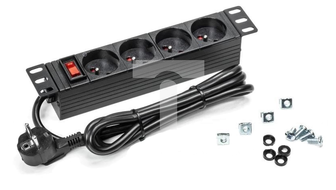 Listwa zasilająca RACK 10 1U 4 gniazda z wyłącznikiem czarna 1,8m ...