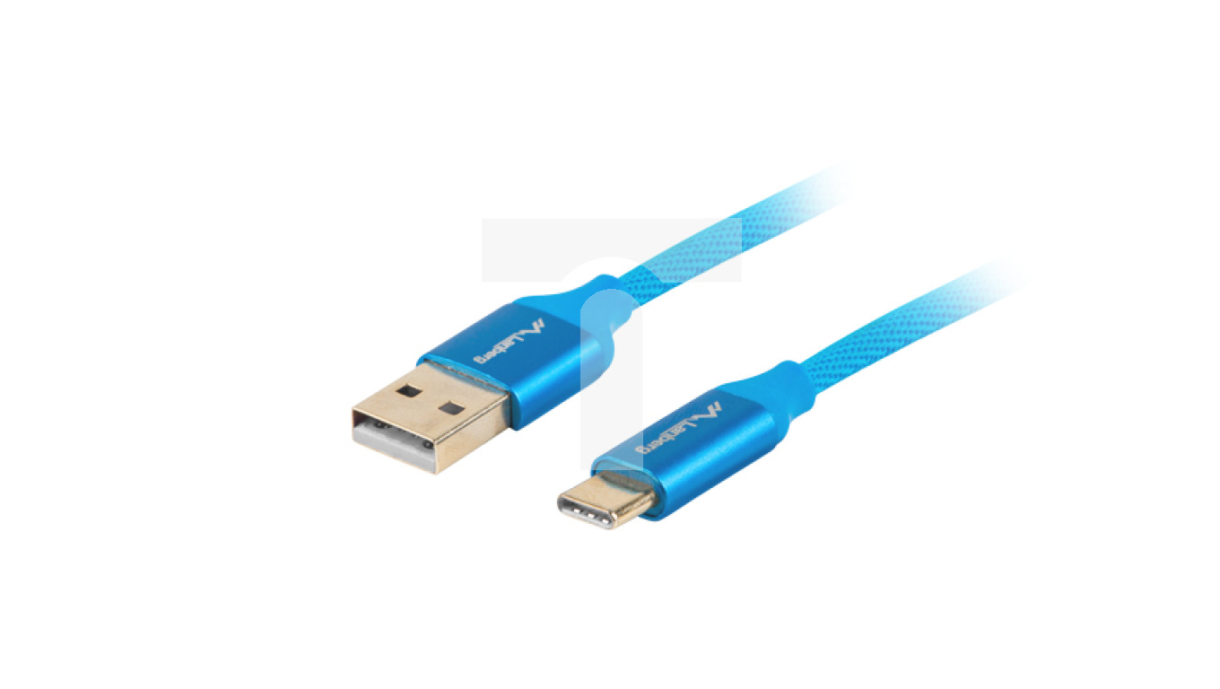 Przewód połączeniowy USB 2.0 HighSpeed USB-C - USB-A 1,8m niebieski PREMIUM QC 3.0