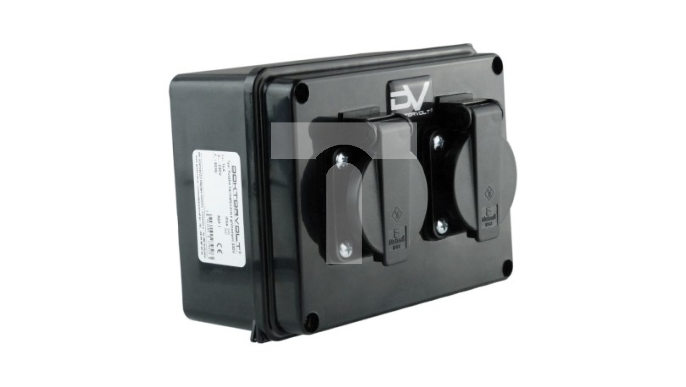 Puszka hermetyczna z gniazdami 230V wym/zew 160x120x95 IP54 Schuko 6.