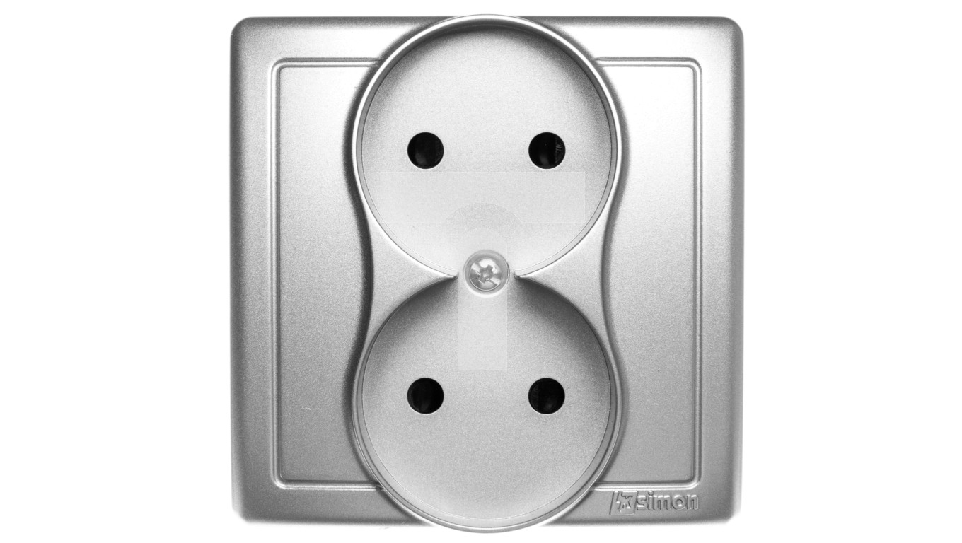 Simon Basic Double socket outlet b/with track shutters 16A 250V silver ma /T2UK
