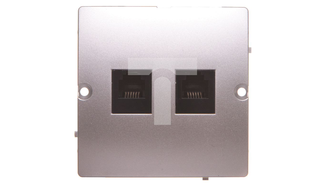 Simon Basic RJ12 double telephone socket, matt silver BMT2.02/43 /T2UK