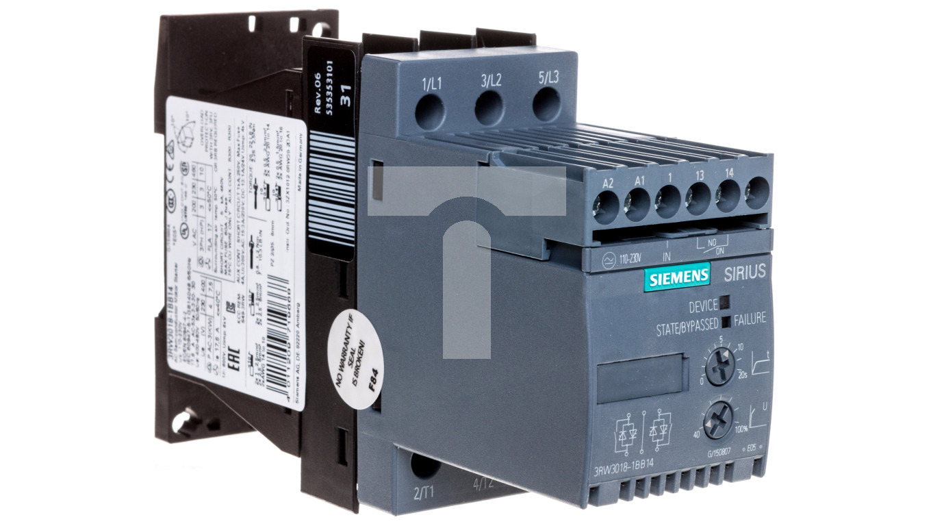 Siemens Sanftstarter 3RW3018-1BB14,Soft-Starter,7,5kW/17,6A,AC/DC 110-230 V  Nr43