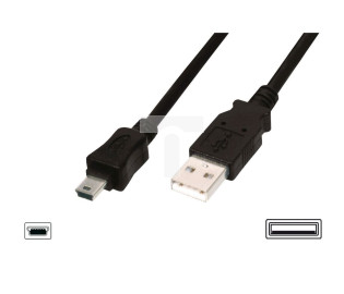 Kabel połączeniowy miniUSB 2.0 /Canon/ Typ USB A/miniUSB B(5pinów), M/M czarny 3m AK-300130-030-S