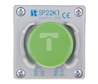 Kaseta sterownicza 1-otworowa przycisk grzybkowy z osłoną zielony 1Z szara IP65 SP22K1\26-1