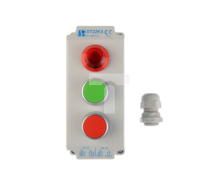 Kaseta sterownicza 3-otworowa z przyciskami zielony/czerwony + lampka sygnalizacyjna IP65 ST22K3\05-1
