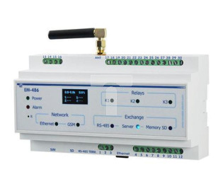 Konwerter sygnałów RS-485 Modbus RTU na Ethernet do SMSowego powiadamiania o awariach EM-486