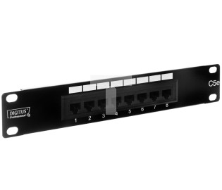 Patch panel kompletny 10cali 8x RJ45 U/UTP kat. 5e 1U czarny (RAL 9005) DN-91508U