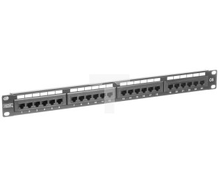 Patch panel kompletny 19 cali 24x RJ45 U/UTP kat. 6 1U czarny (RAL 9005) DN-91624U