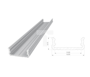 Profil ALU nawierzchniowy 6,1mm, surowe aluminium, dł. 2020mm, max szer tasmy 12mm