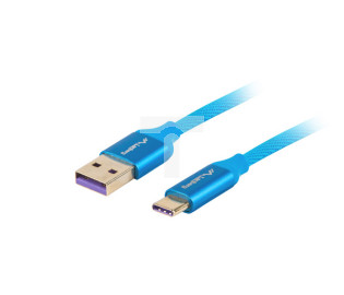 Przewód połączeniowy USB 2.0 HighSpeed USB-C - USB-A 1m niebieski PREMIUM 5A