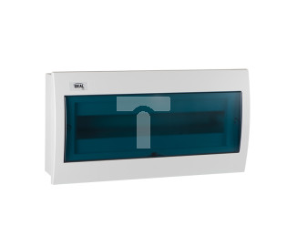 Rozdzielnica modułowa 1x18 podtynkowa IP30 IK07 N+PE II klasa drzwi transparentne niebieskie KDB-F18T biała 23619