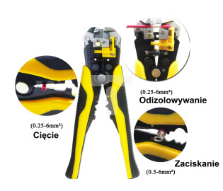 Ściągacz izolacji 0,25-6 mm2 / Automatyczny ściągacz izolacji / Szczypce do ściągania izolacji i zaciskania 5w1 / Z-D2 /