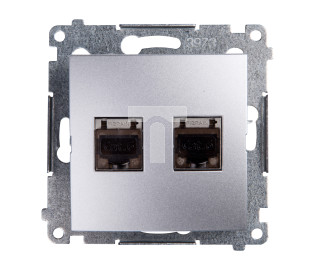Simon 54 Gniazdo komputerowe podwójne 2xRJ45 kat.6 ekranowane z przesłoną srebrny mat D62E.01/43