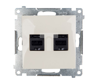Simon 54 Gniazdo komputerowe podwójne 2xRJ45 kat.6 z przesłoną kremowe D62.01/41