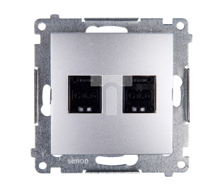 Simon 54 Gniazdo komputerowe podwójne 2xRJ45 kat.6 z przesłoną srebrny mat D62.01/43
