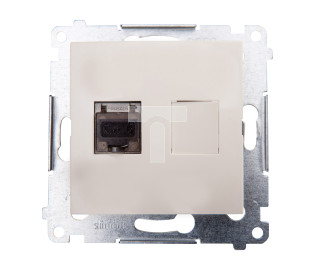 Simon 54 Gniazdo komputerowe pojedyncze RJ45 kat.6 ekranowane z przesłoną kremowe D61E.01/41