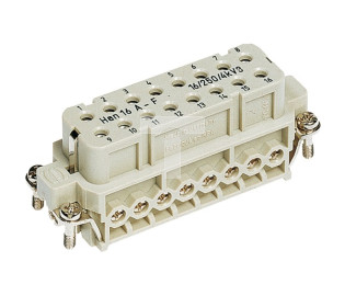 Złącze śrubowe (wkład) (0,75-2,5 mm2) 16+PE żeńskie 250V 16A Han A 09200162812