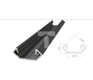 profil ALU kątowy 45st, lakierowany czarny, dł. 1000, max szer. taśmy 12mm