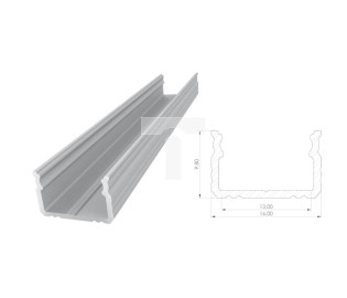 profil ALU nawierzchniowy 9,8mm, Anodowany srebrny, dł 1000mm, max szer taśmy 12mm