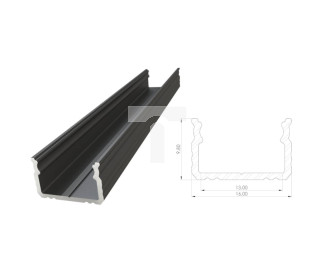profil ALU nawierzchniowy 9,8mm, lakierowanyy czarny, dł 3000mm, max. szer. taśmy 12mm