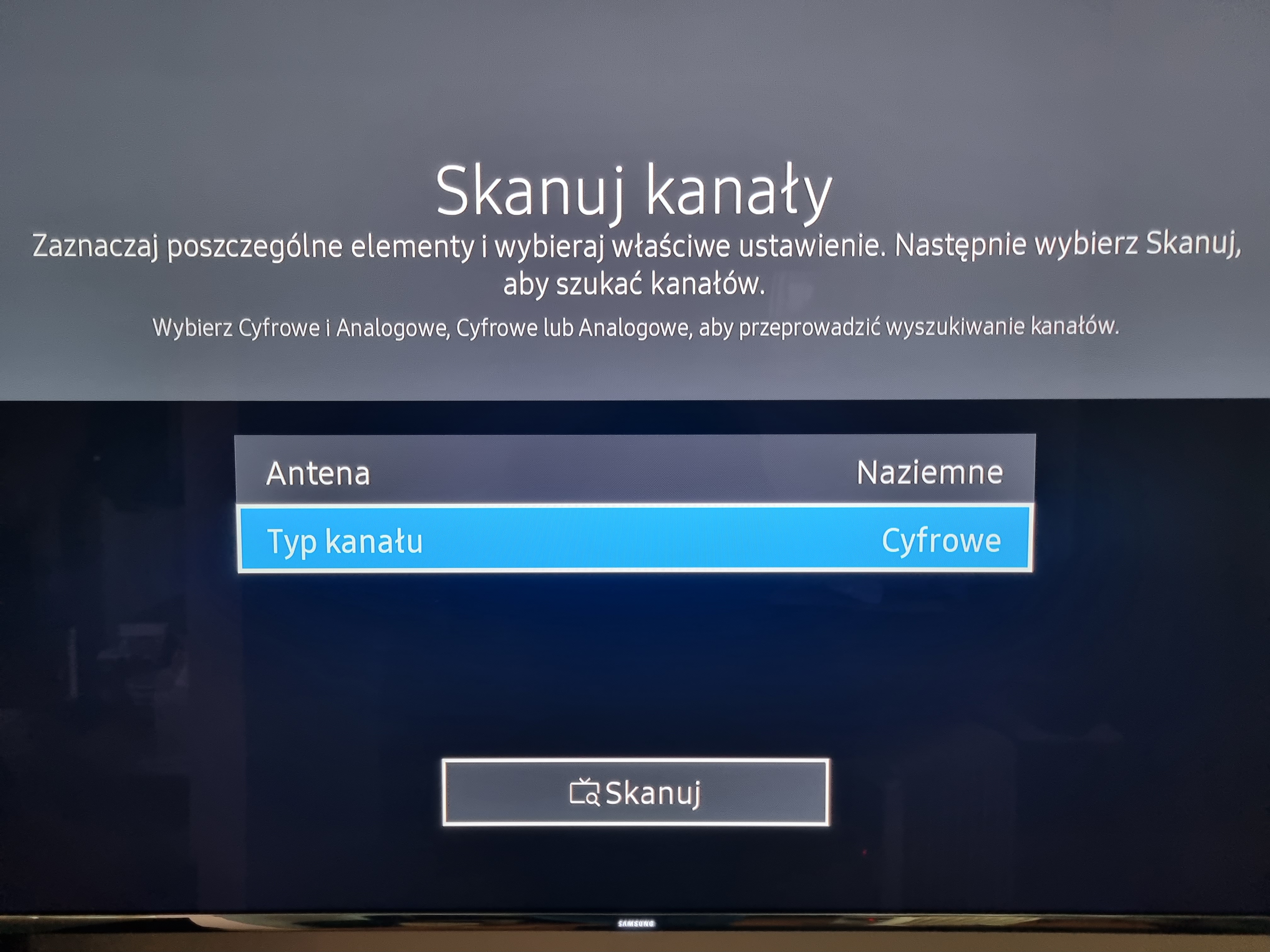 Skan kanałów anteny pokojowej