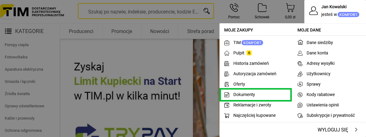 moje konto - dokumenty