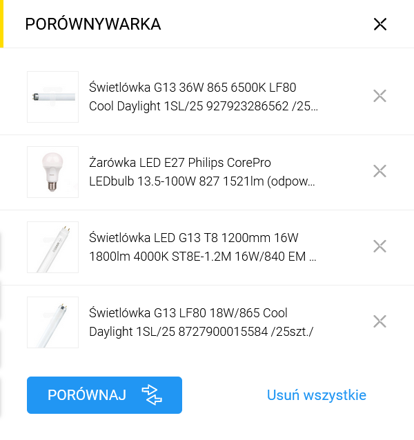 widok porównywarki produktów