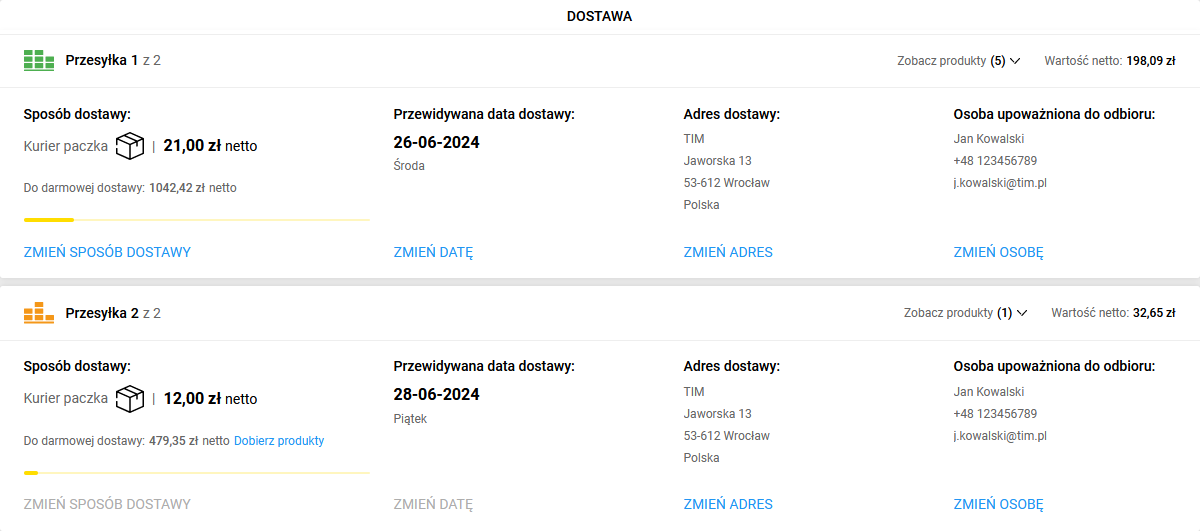 różne przesyłki zamówień