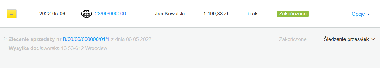 przejście do szczegółów zamówienia
