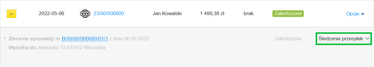 śledzenie przesyłek widok