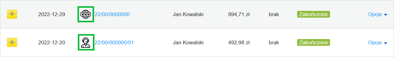 status w zakładce historia zamówień