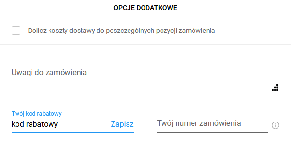 dodanie kodu rabatowego
