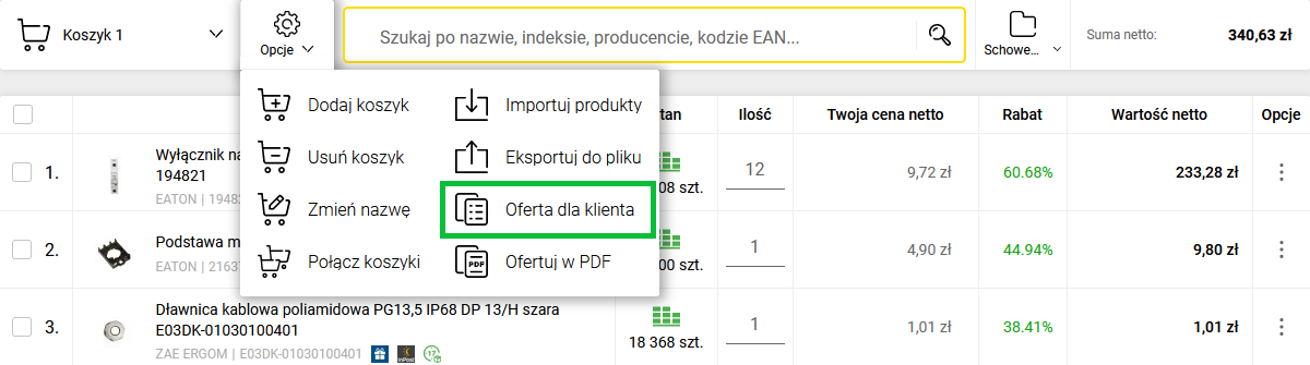 tworzenie oferty dla klienta