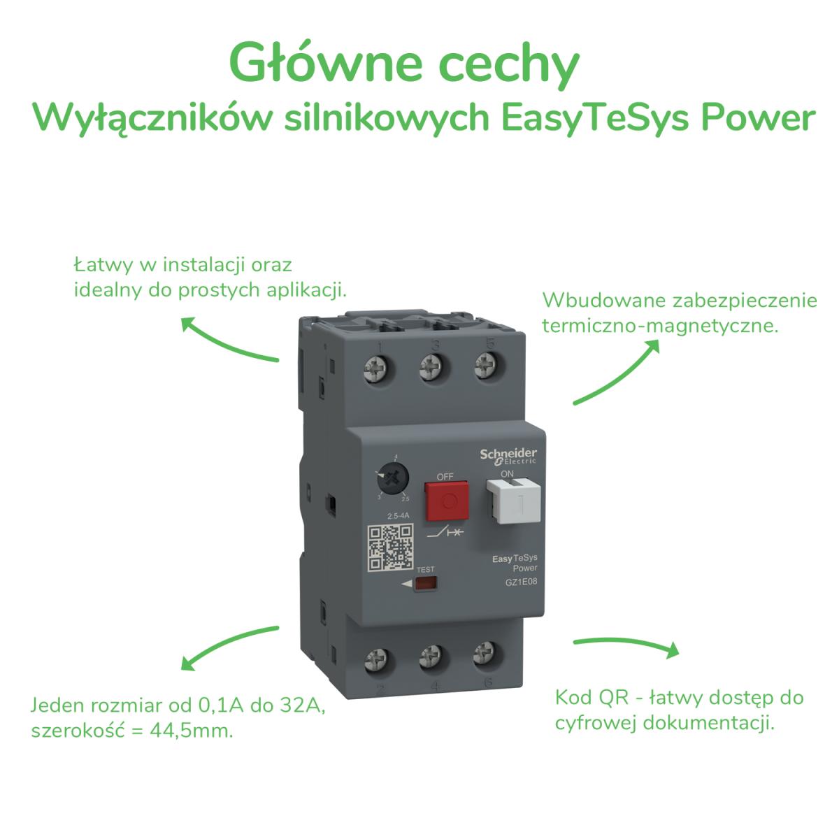 Cechy wyłączników silnikowych EasyTeSys Power