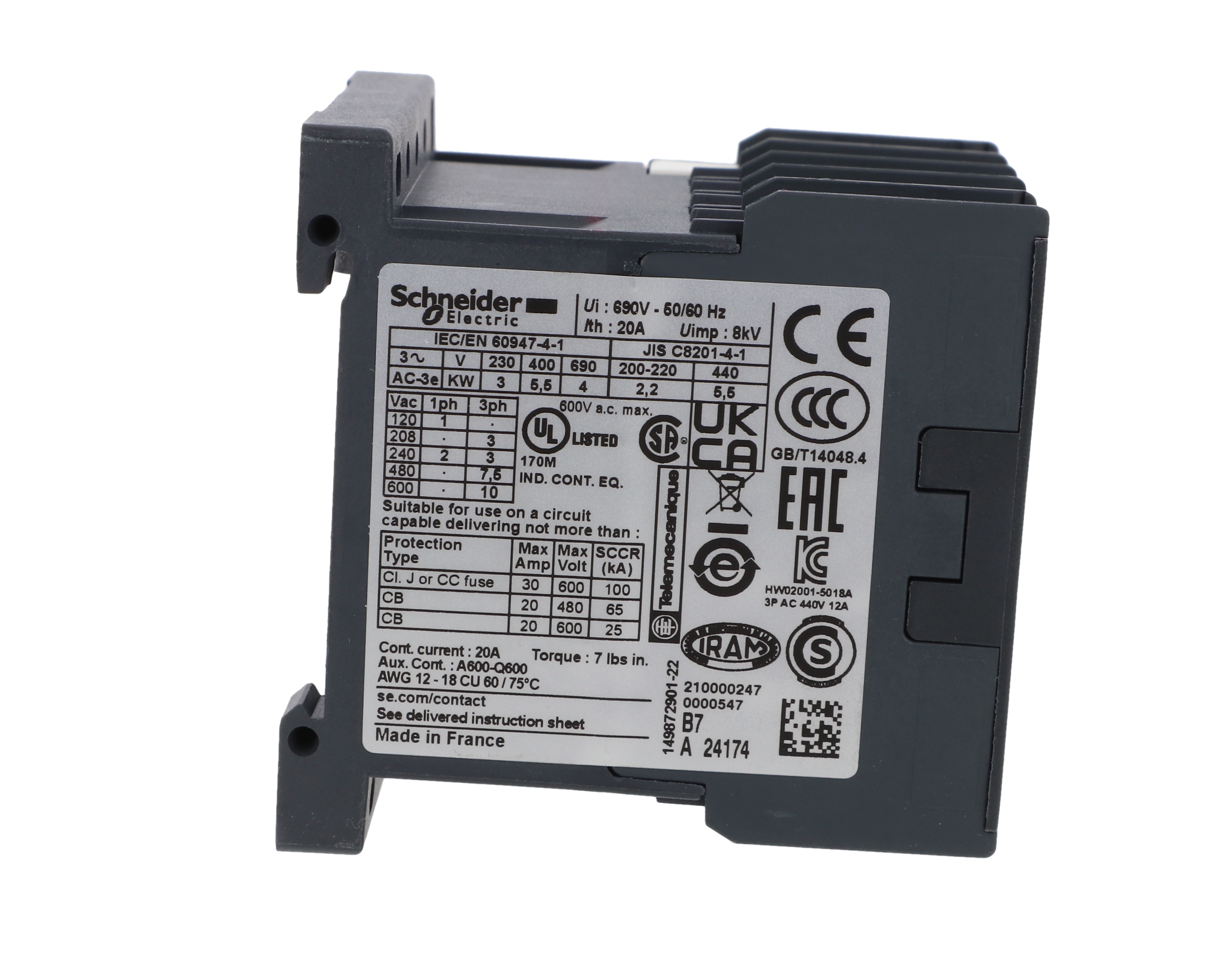 Stycznik mocy 12A 3P 24V AC 1Z 0R LC1K1210B7 – Schneider | TIM SA