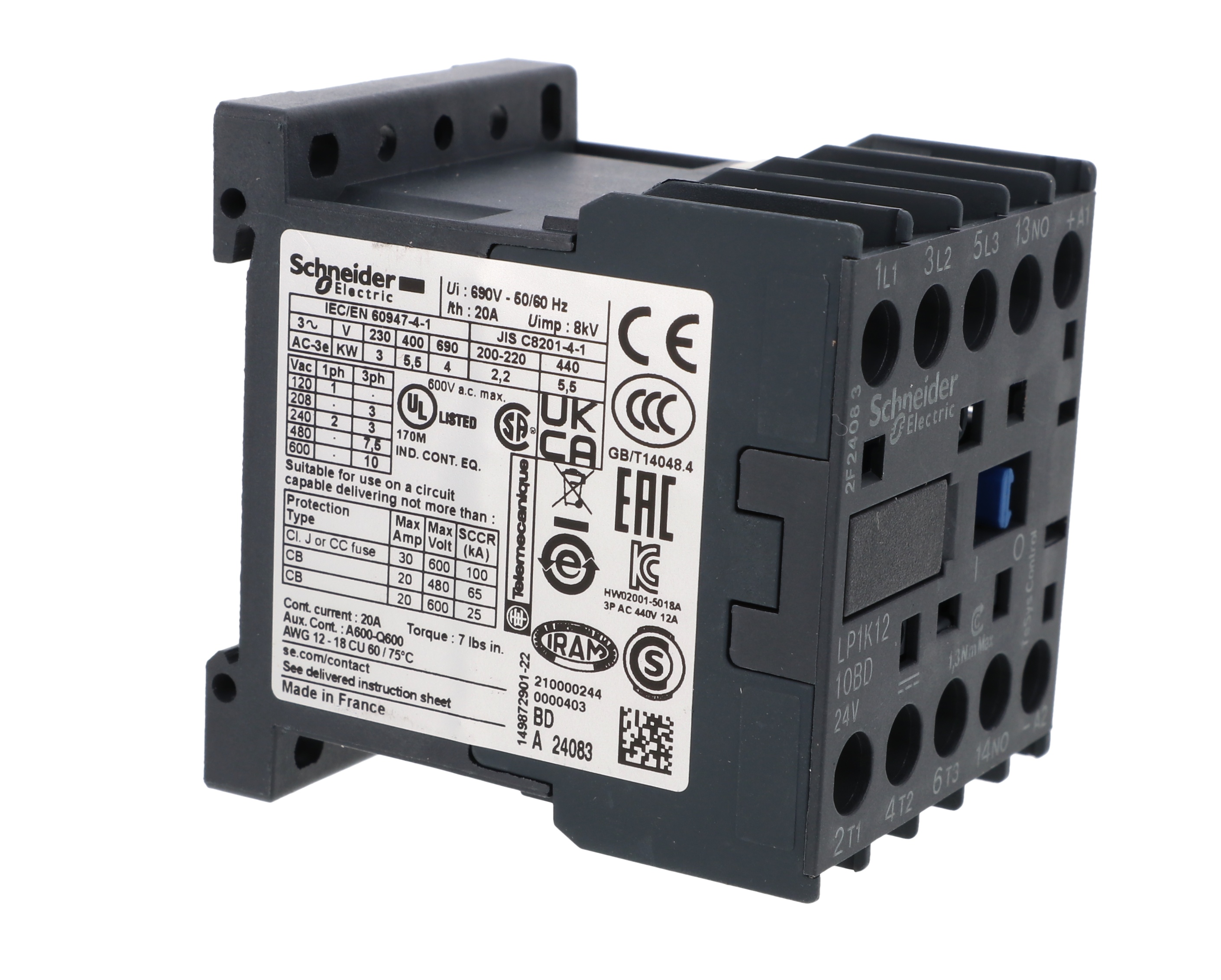 Stycznik mocy 12A 3P 24V DC 1Z 0R LP1K1210BD – Schneider | TIM SA